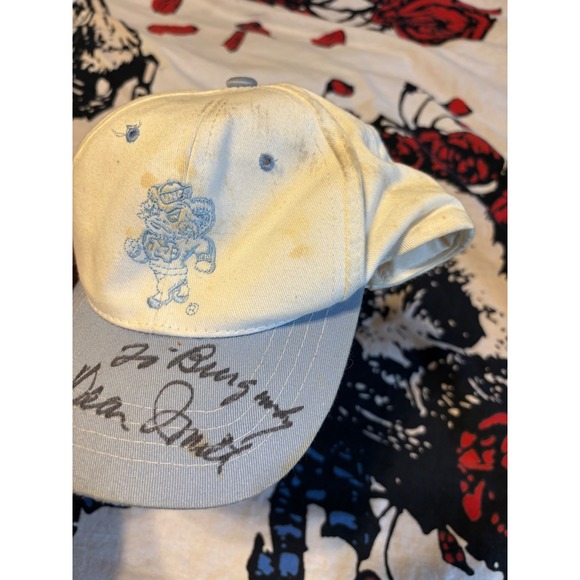 Mens Dean Smith Signed Tar Heels Baseball Cap Light Blue White